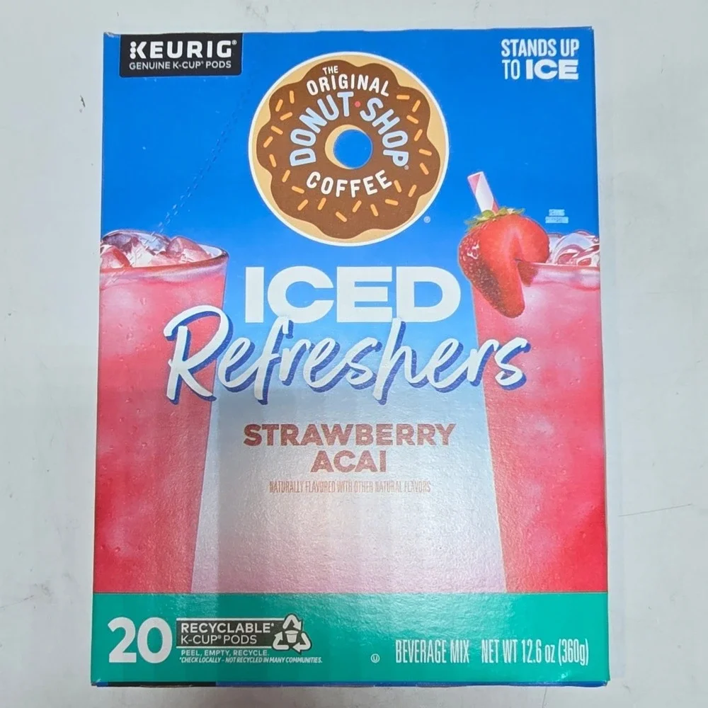 The Original Donut Shop Iced Refreshers Strawberry Acai K-Cup Pods 80 Count Bulk